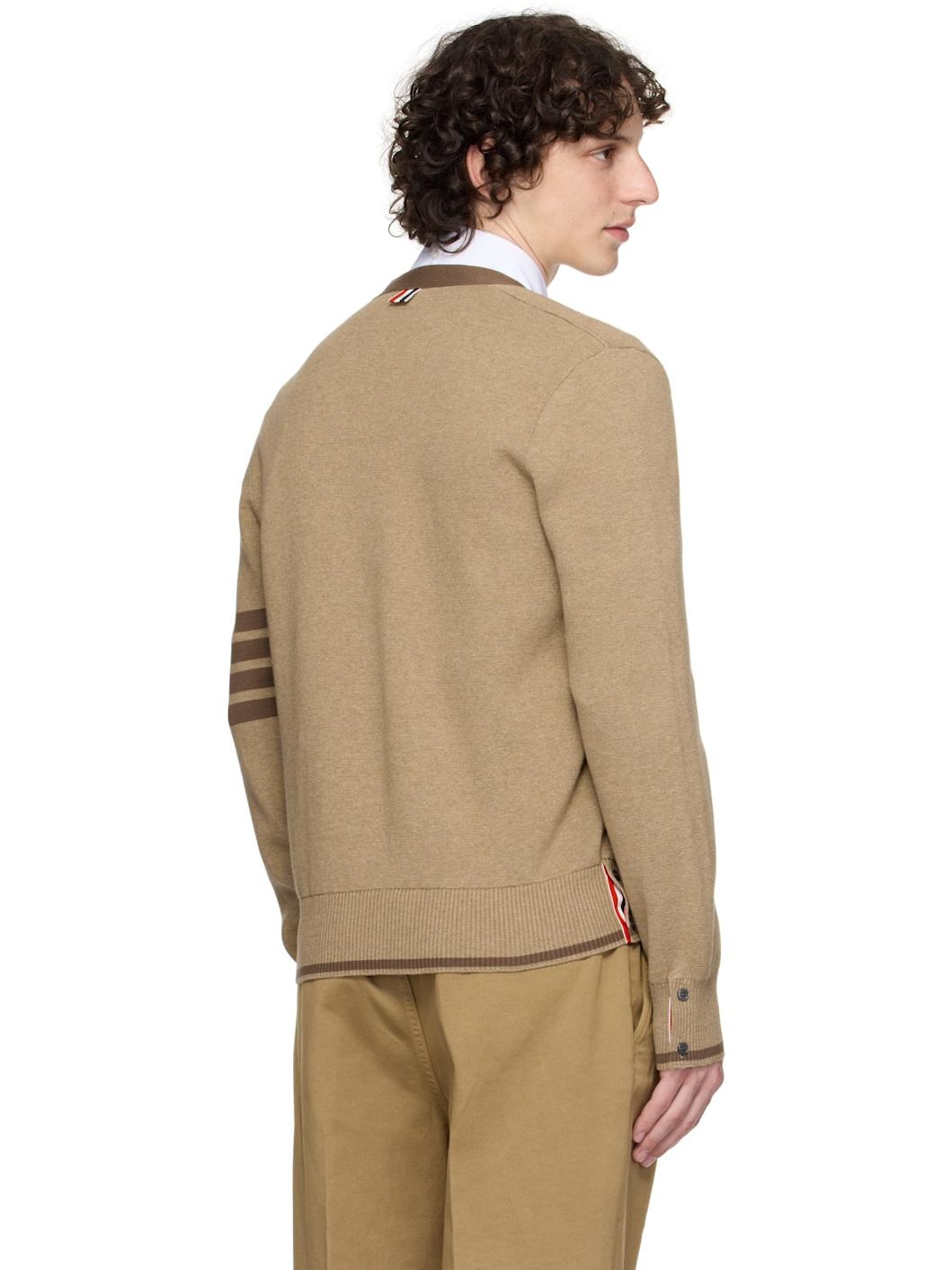 Brown Milano Stitch 4-Bar V-Neck Cardigan - 3
