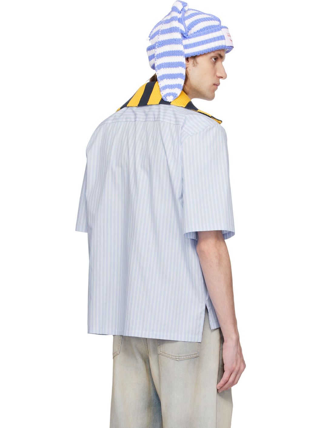 Blue & White Knit Collar Shirt - 3