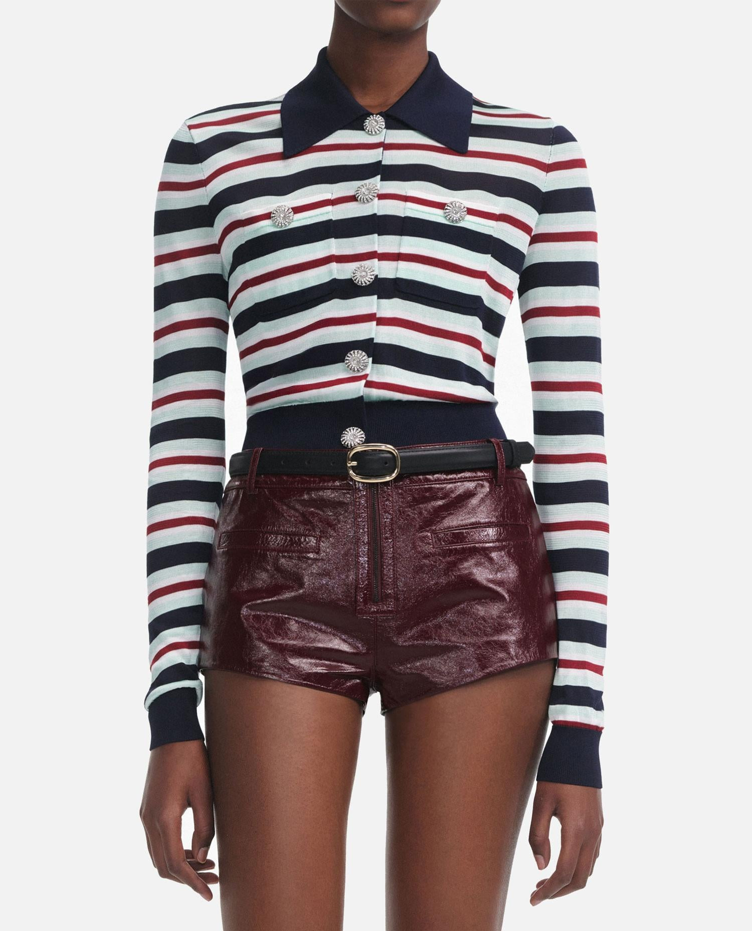 NAVY STRIPED VISCOSE KNIT TOP - 2
