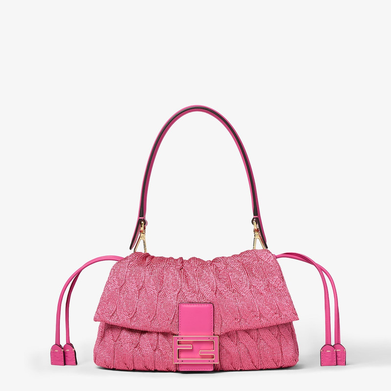 Mamma Baguette Medium Fuchsia cable-knit bag 1