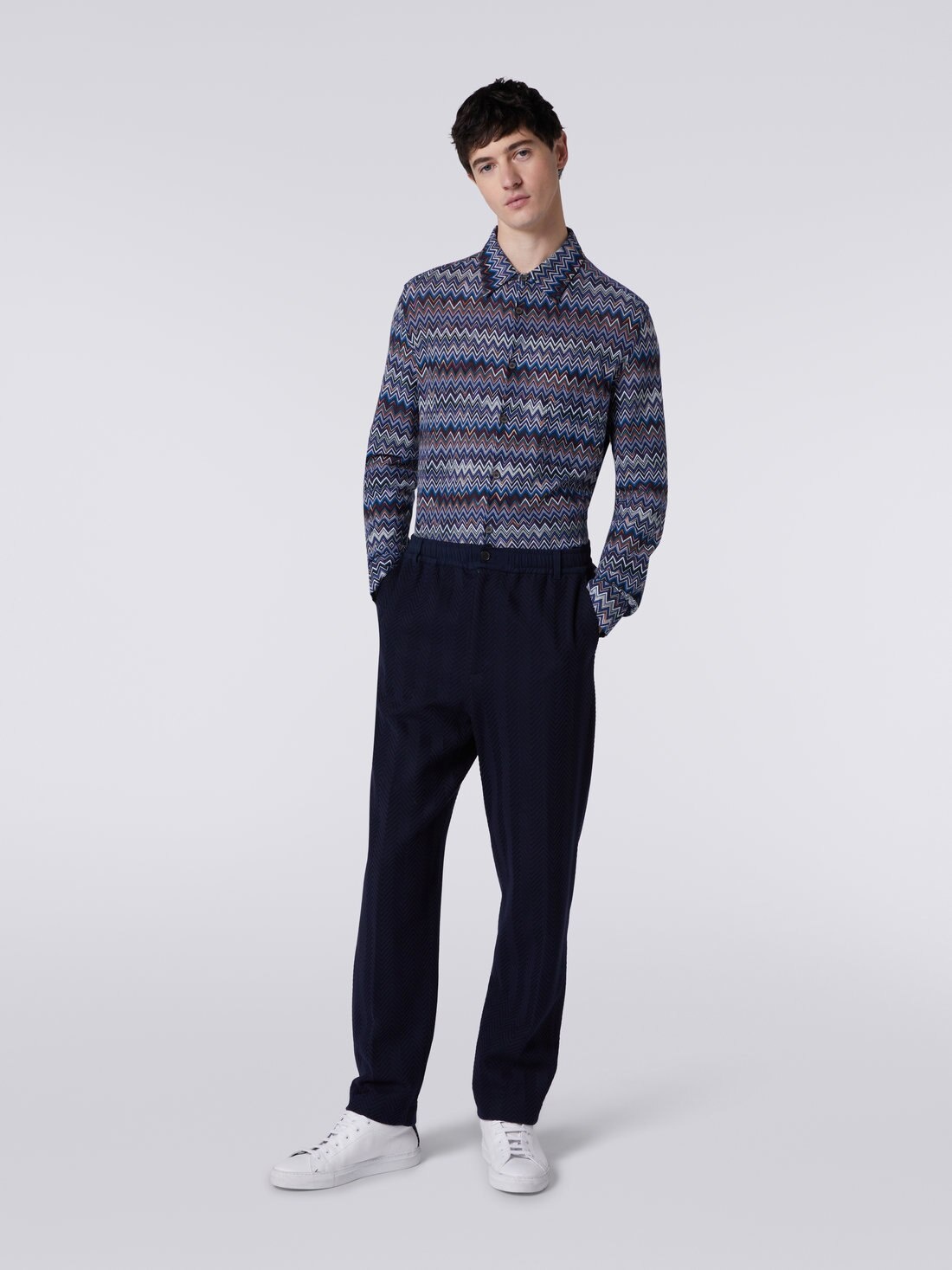 Classic cotton and viscose zigzag trousers - 2