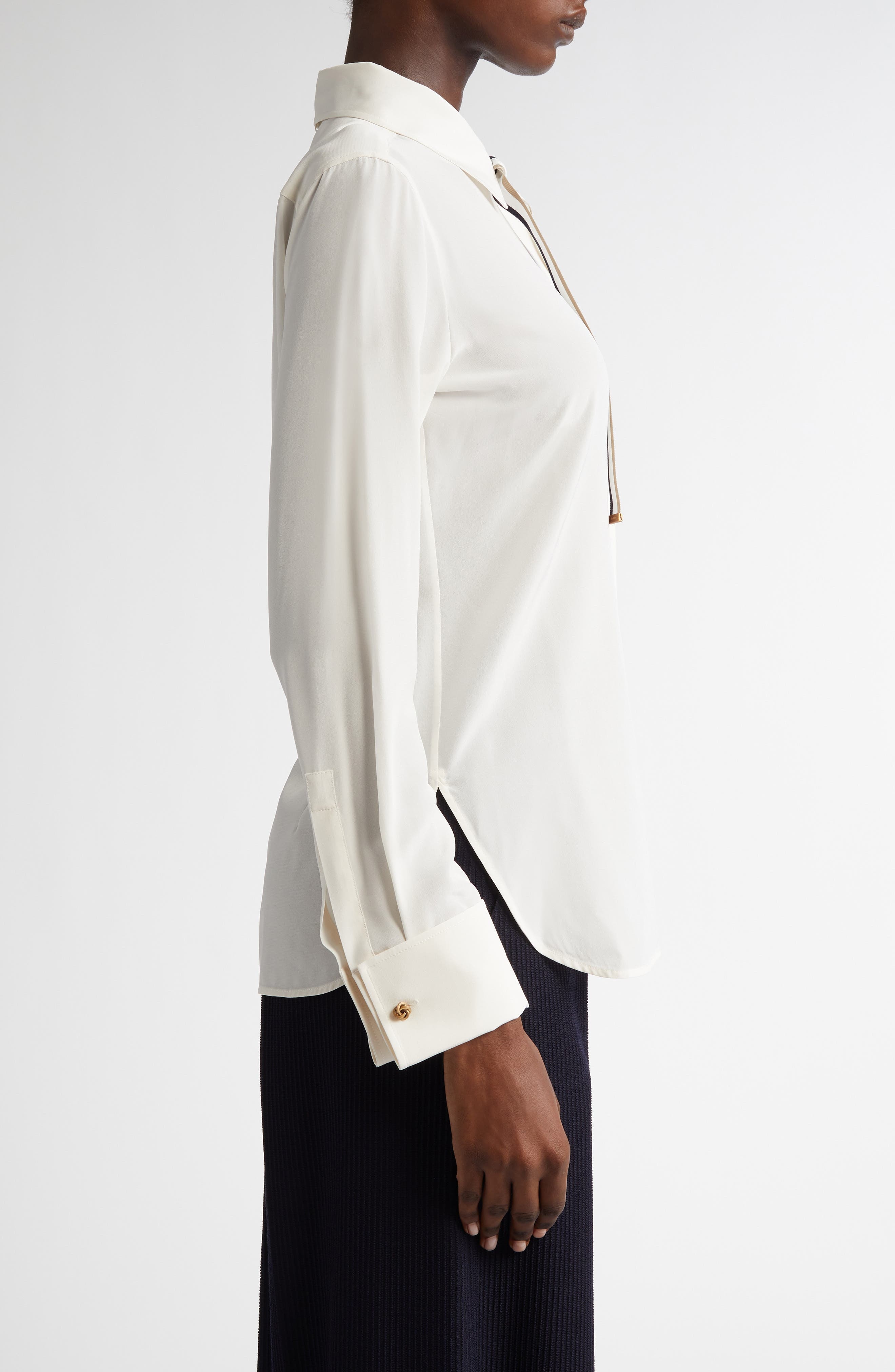 Max Mara Apollo Silk Crêpe de Chine Button-Up Shirt with Neck Ties at Nordstrom - 4