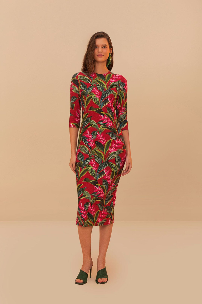 Red Dream Garden Jersey Midi Dress 1