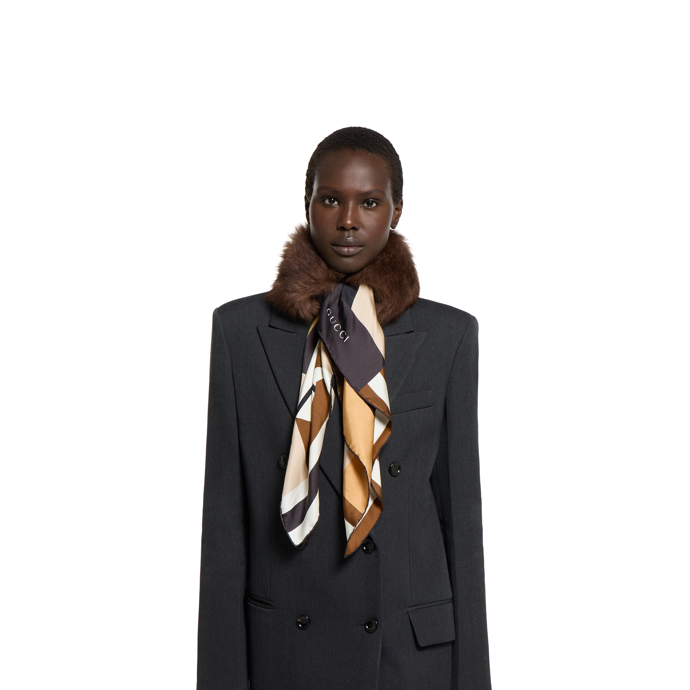Fuzzy fabric and silk neck tie - 3