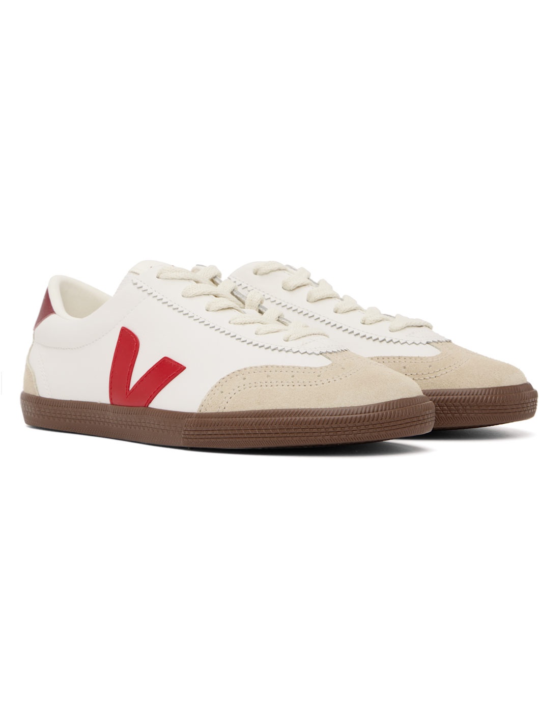 White & Red Volley Leather Sneakers - 4