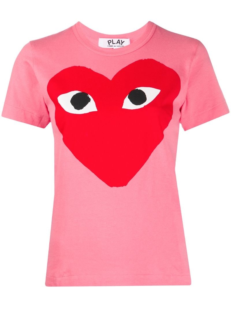 heart print round neck T-shirt - 1