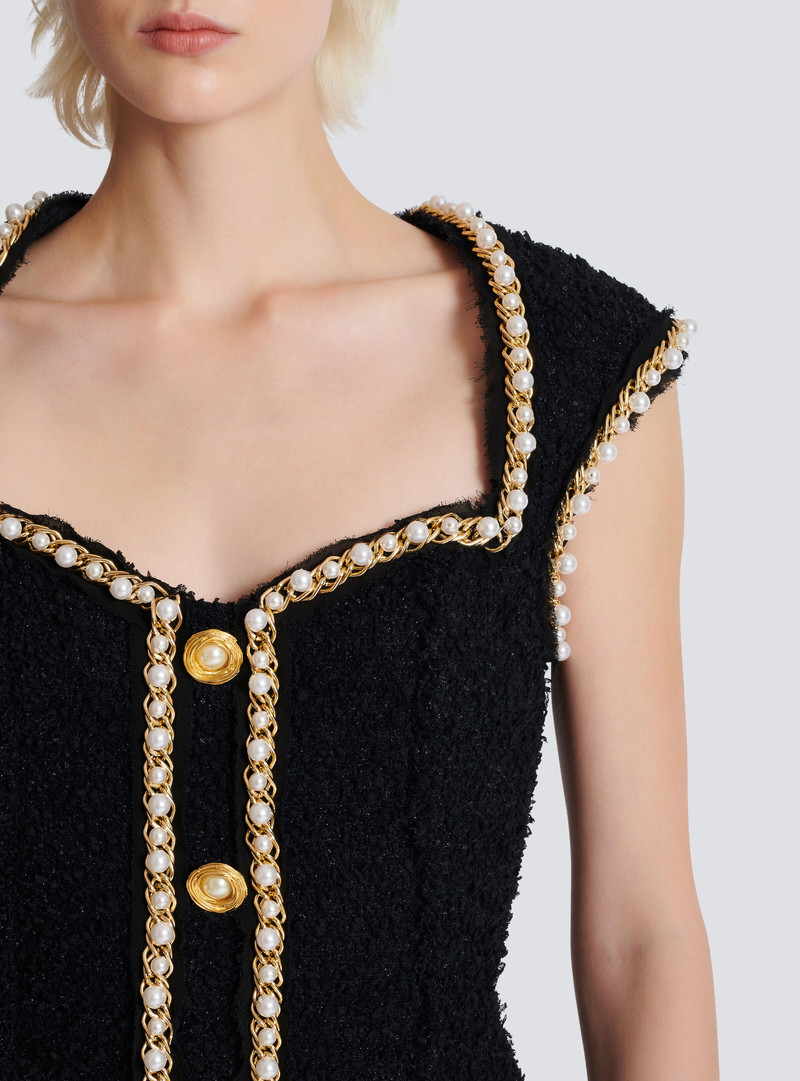 Tweed dress with pearl trim 8
