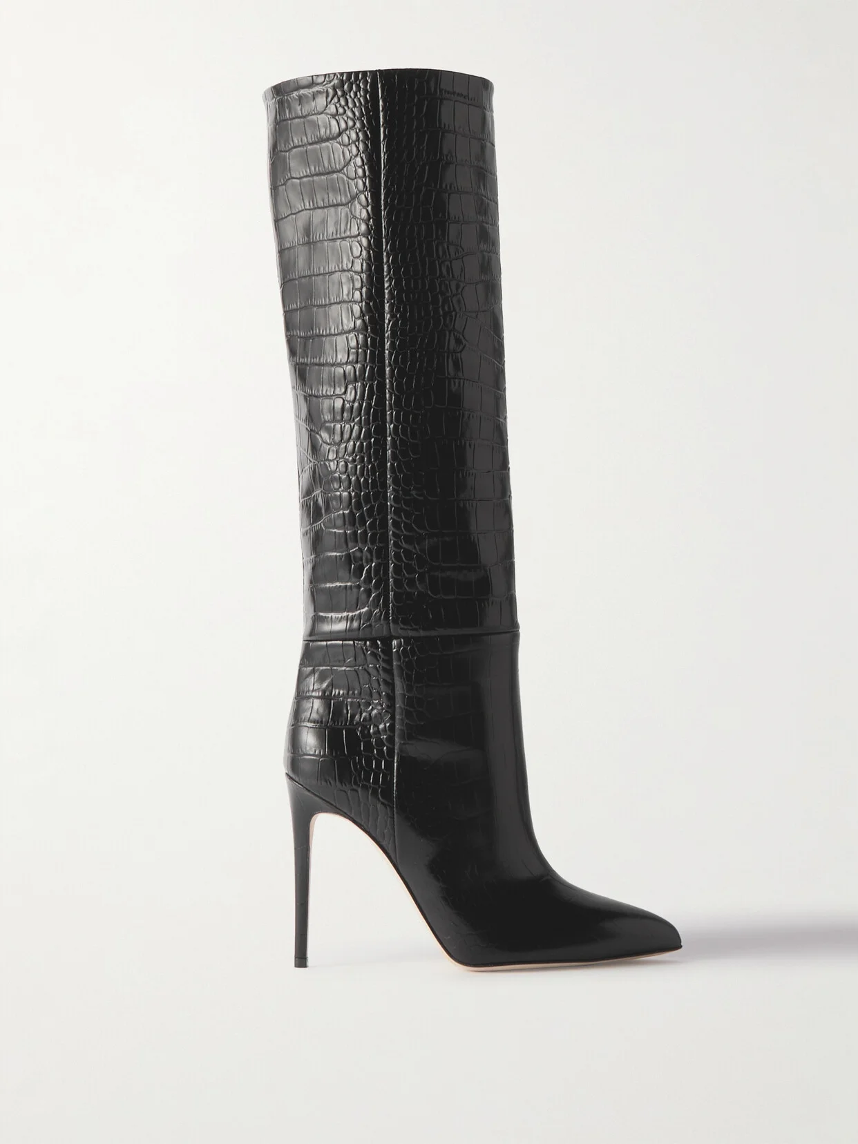 Croc-effect Leather Knee Boots - 1