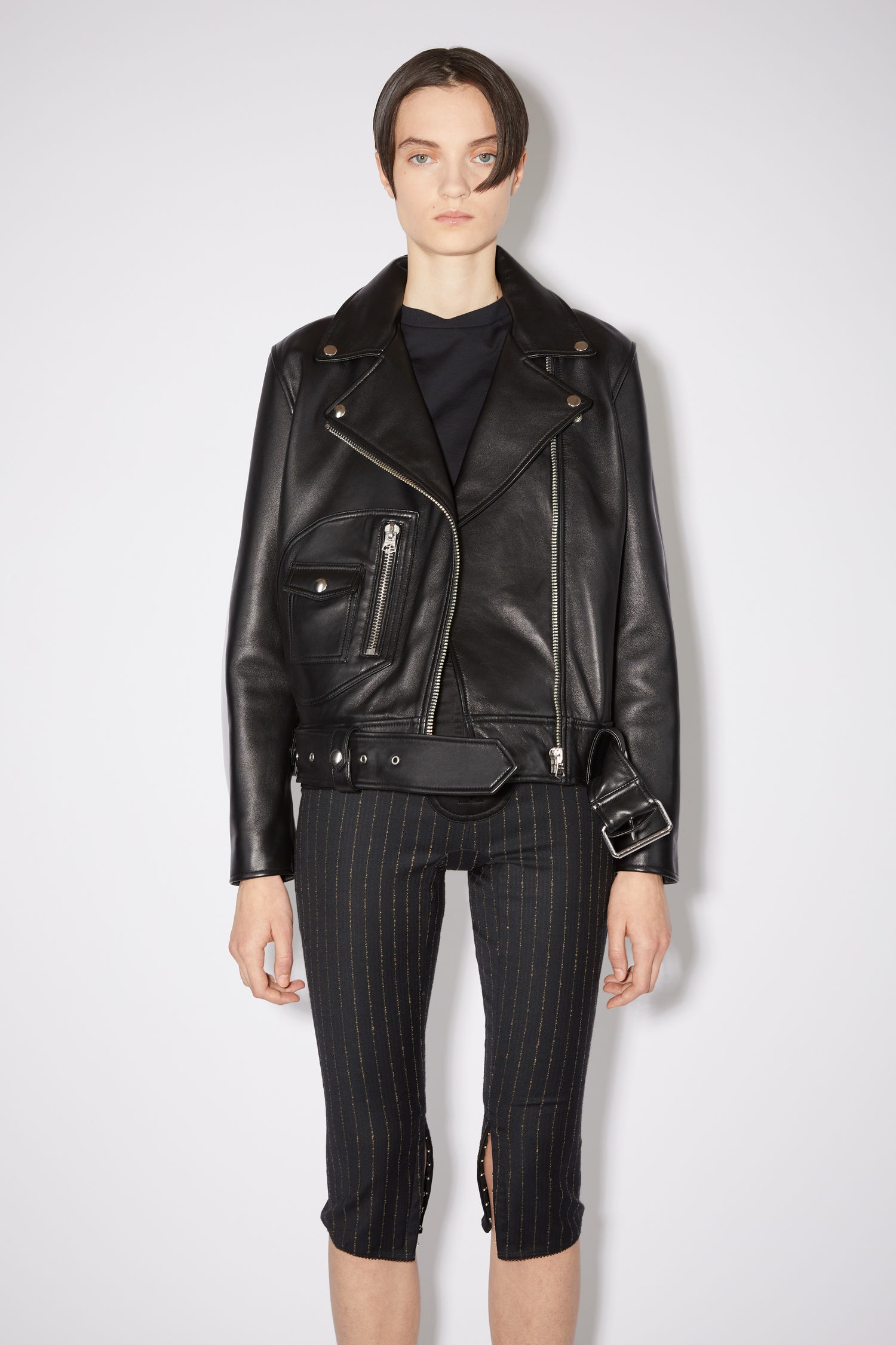 Leather biker jacket - Black - 5