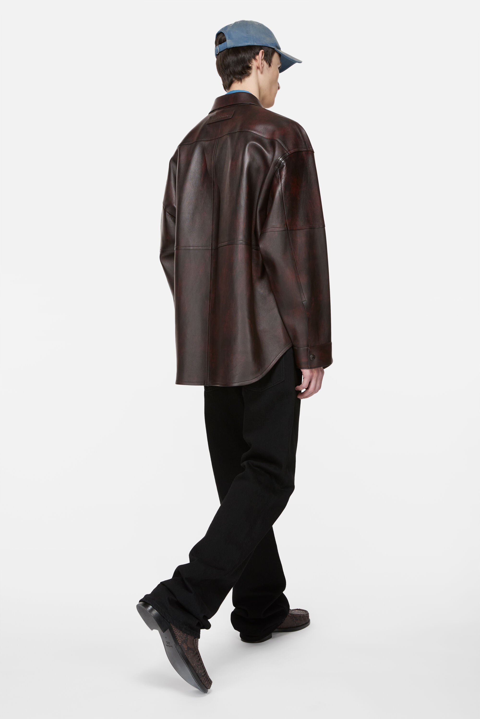 Leather shirt jacket - Red/black - 3