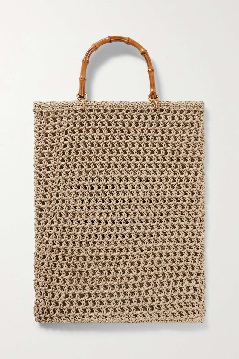 Leather-trimmed crocheted rope tote 3