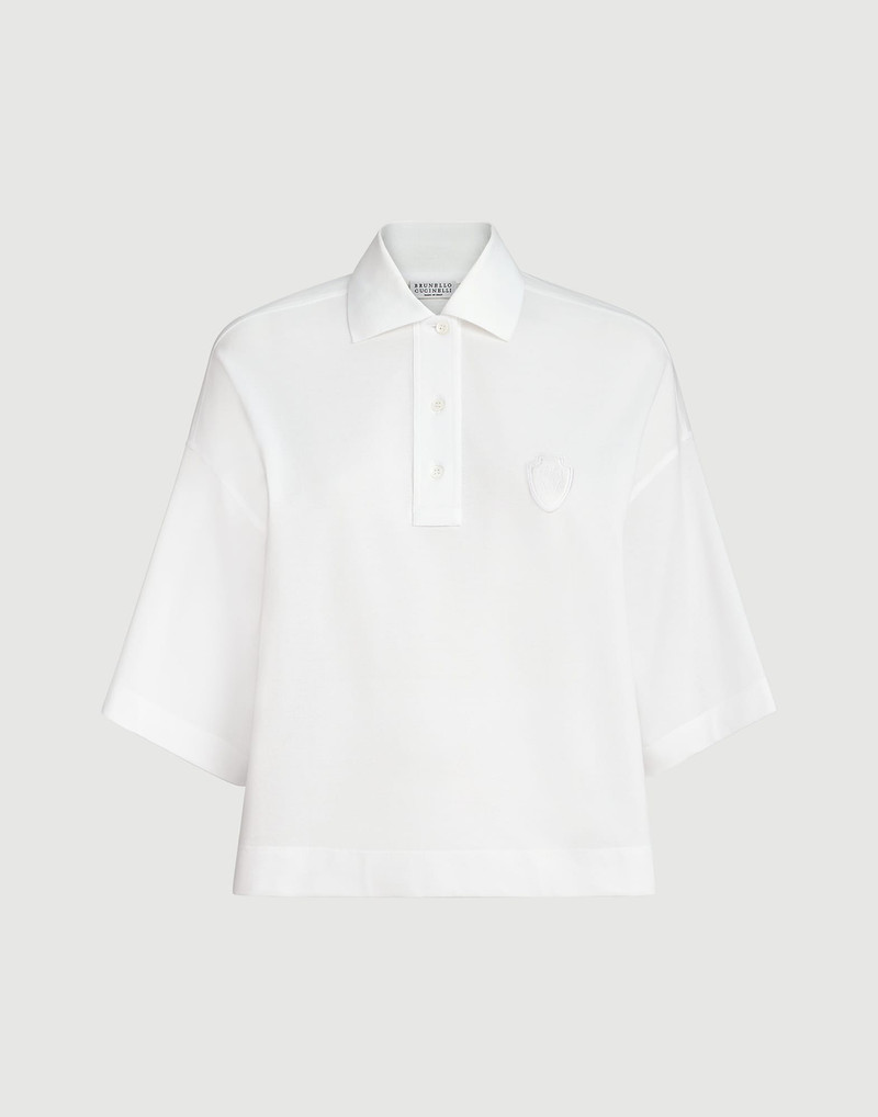 Stretch cotton piqué polo shirt with logo 1