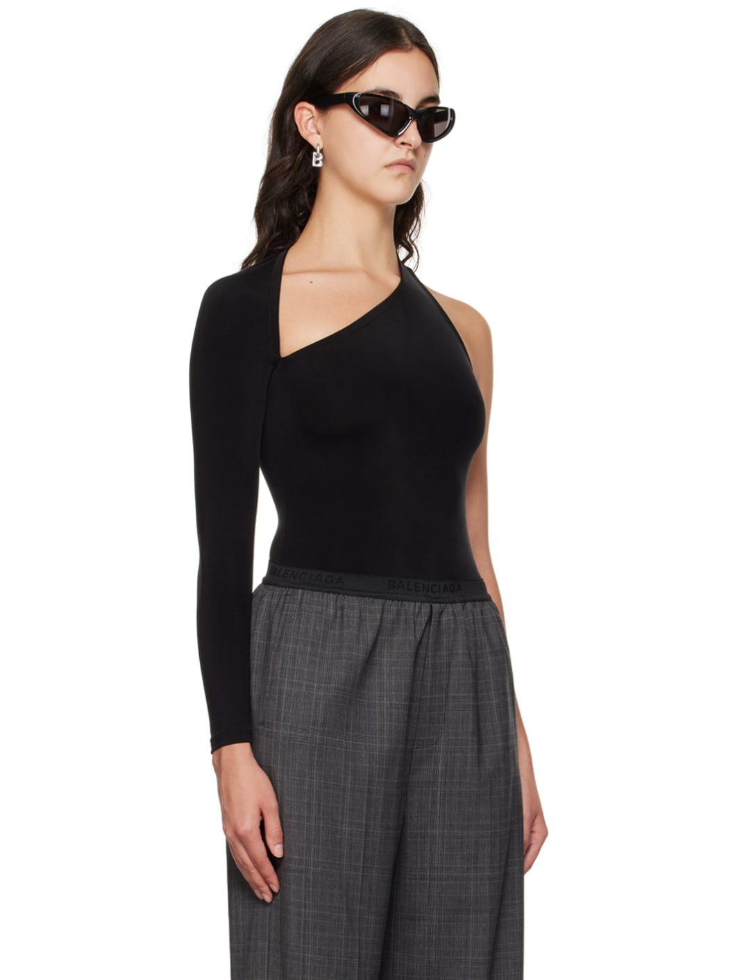 Black Asymmetric Long Sleeve T-Shirt - 2
