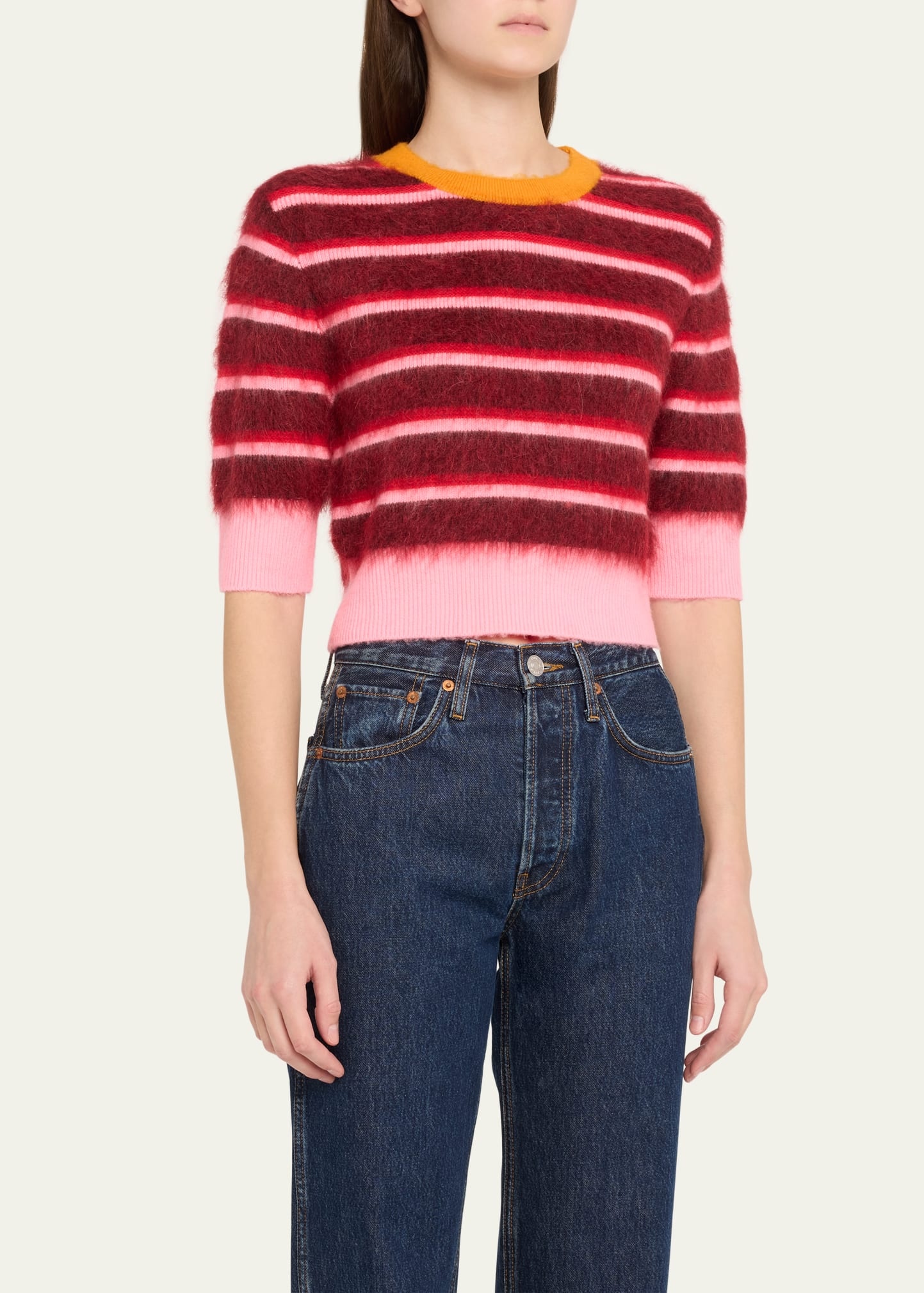 Striped Mohair Crop Ringer Sweater - 4