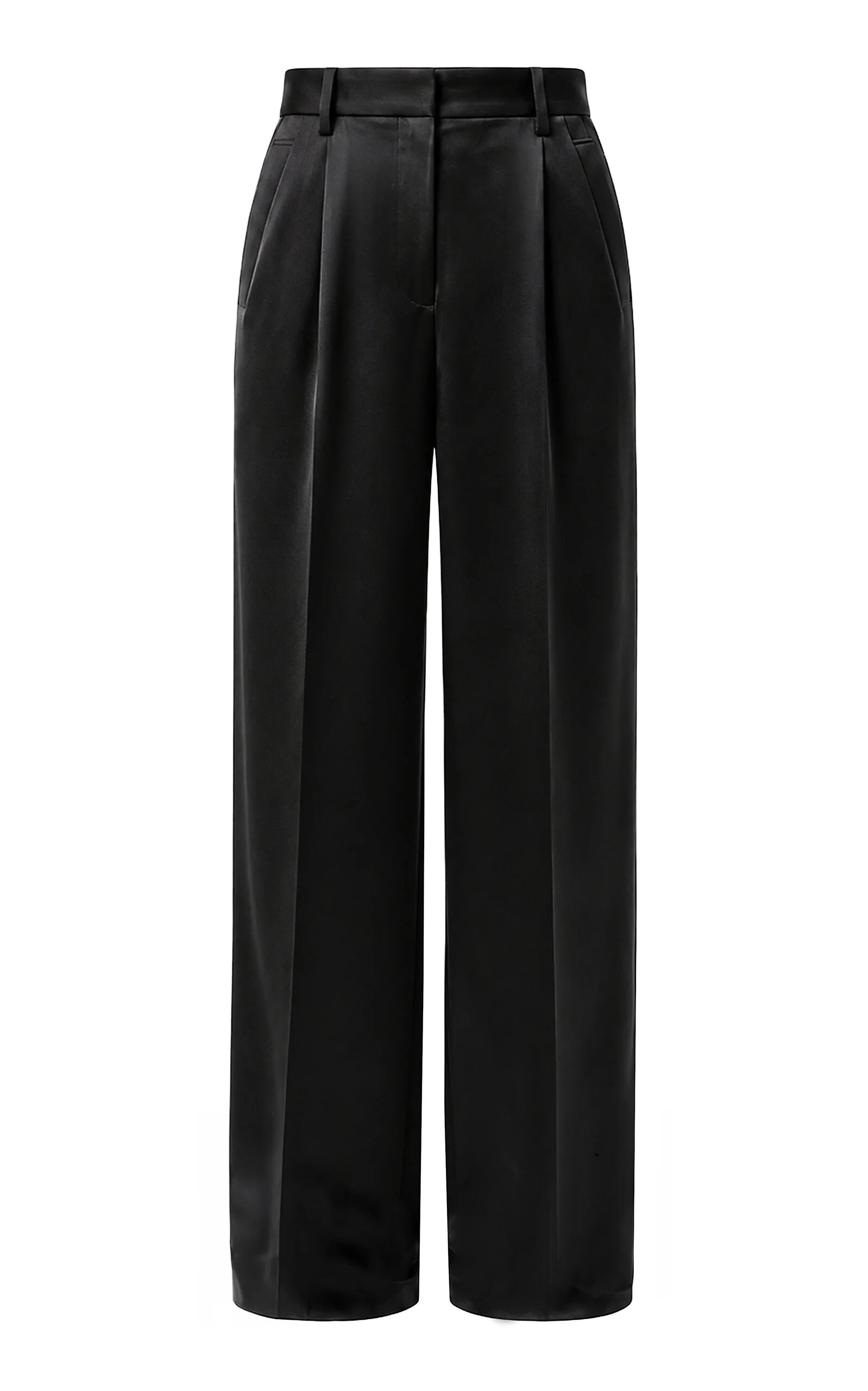 Pleated Satin Straight-Leg Pants - 1