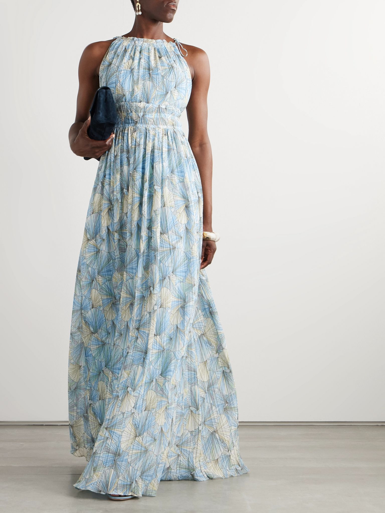 Yardley printed plissé-chiffon maxi dress Blue - 2