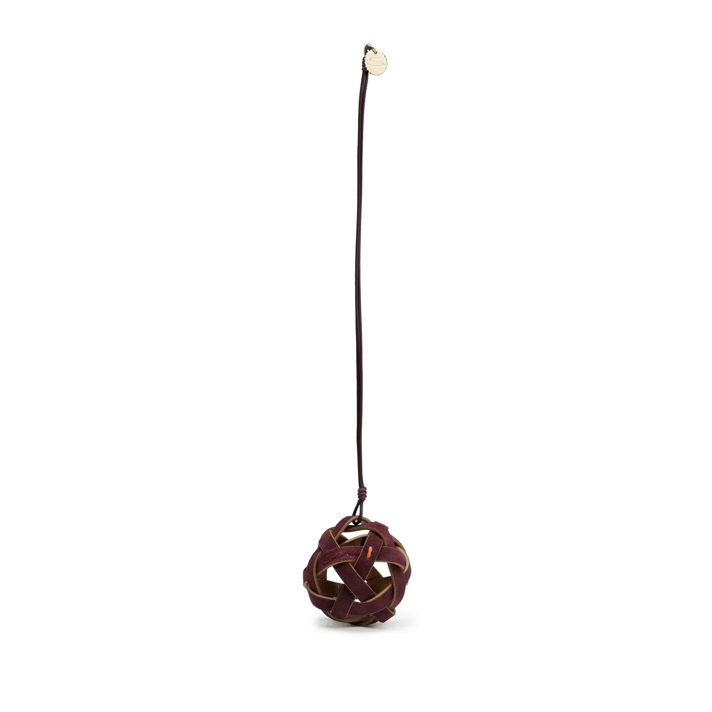 Burgundy woven leather sphere charm - 1