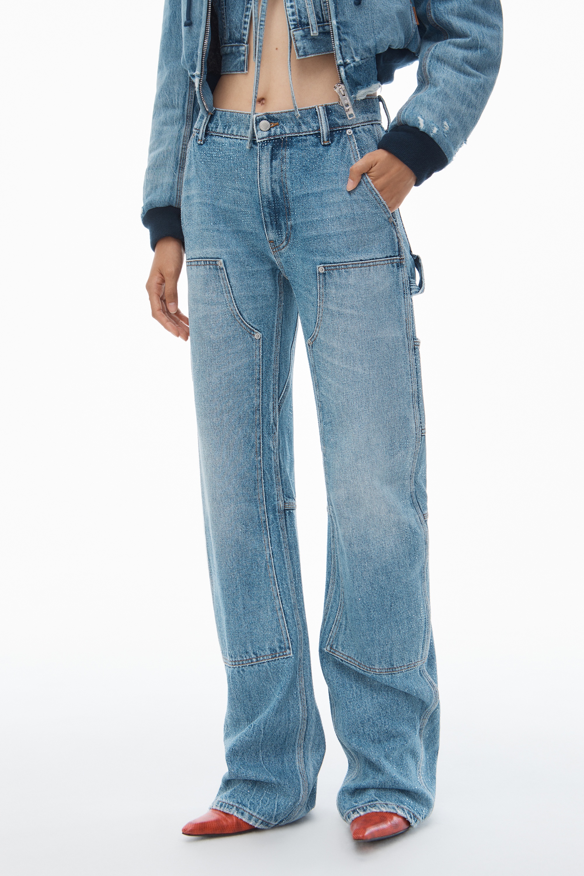 High-Waist Workwear Pant in Clear Bead Hotfix - 4