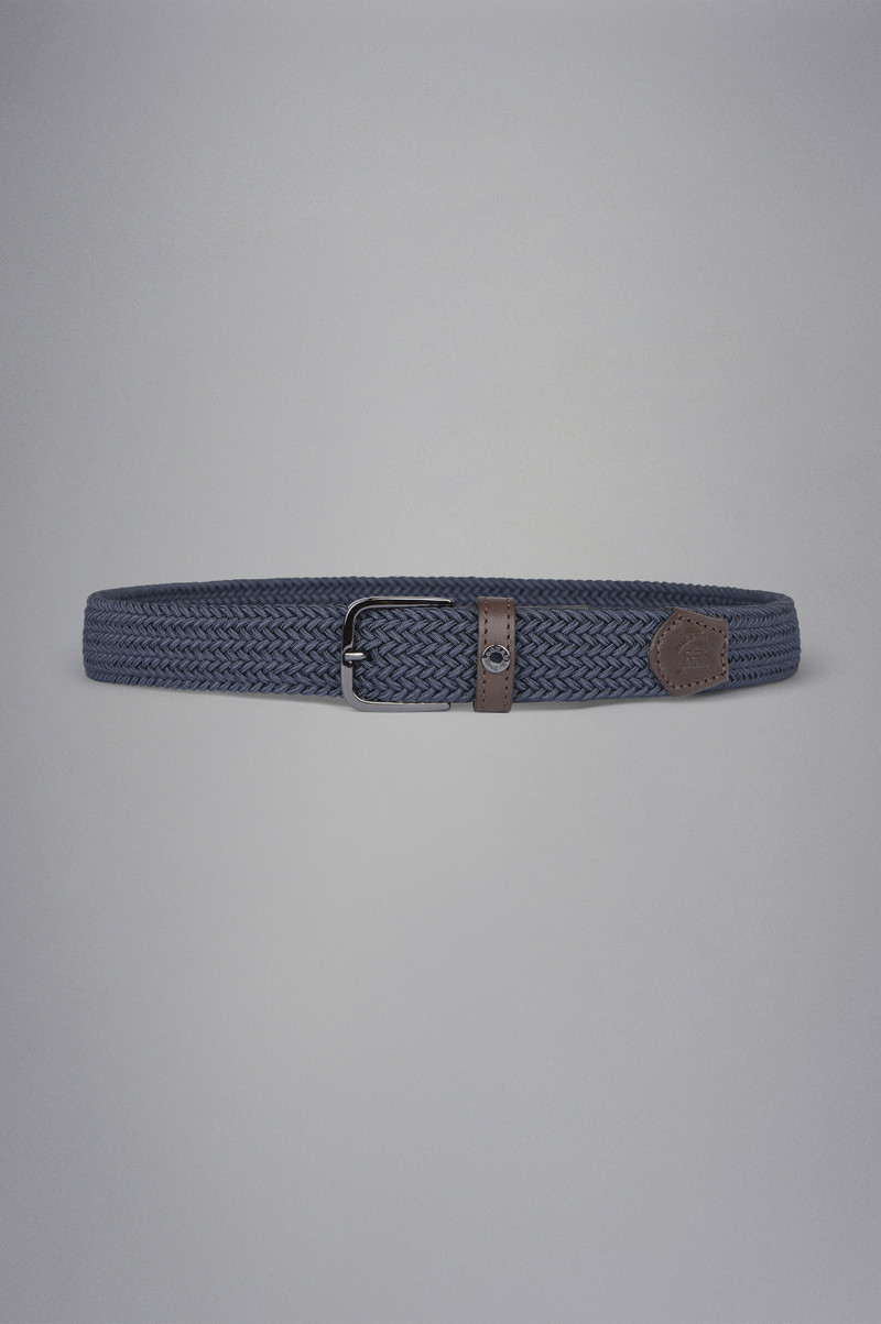 LEATHER TRIMMED WOVEN ELASTIC BELT - 1