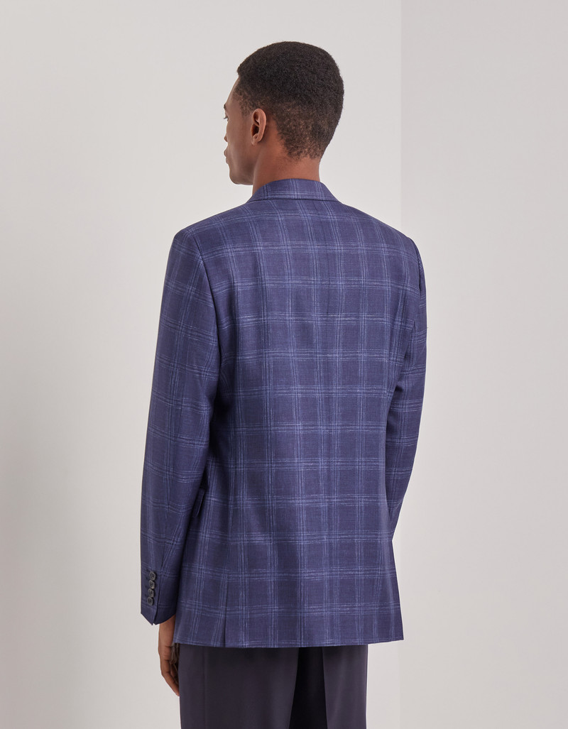 BLUE AND LIGHT BLUE WOOL AND CASHMERE REGULAR-FIT JACKET WITH OVERCHECK MOTIF 4