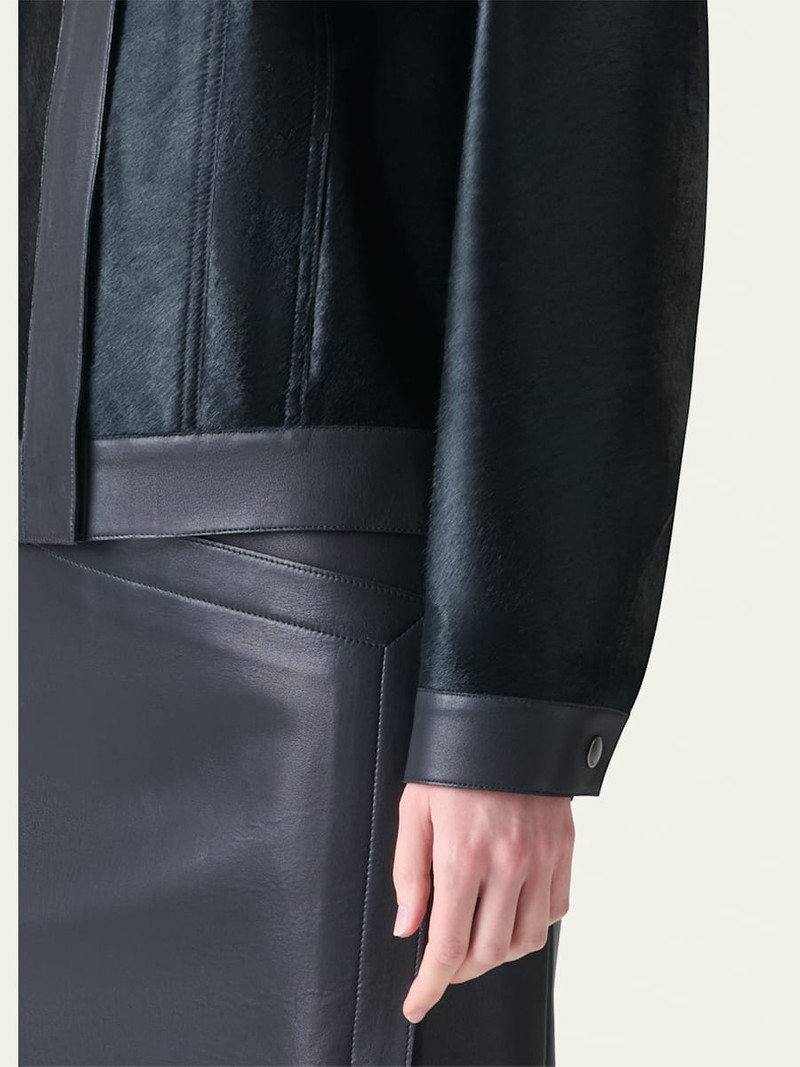 AKRIS Gemini Calf Shearling and Leather Trucker Jacket outlook