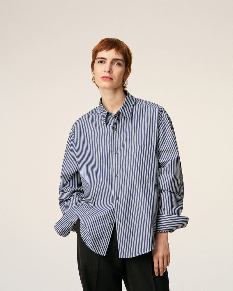 BLUE COTTON EMBOSSED STRIPED AMI DE COEUR BOXY SHIRT 6