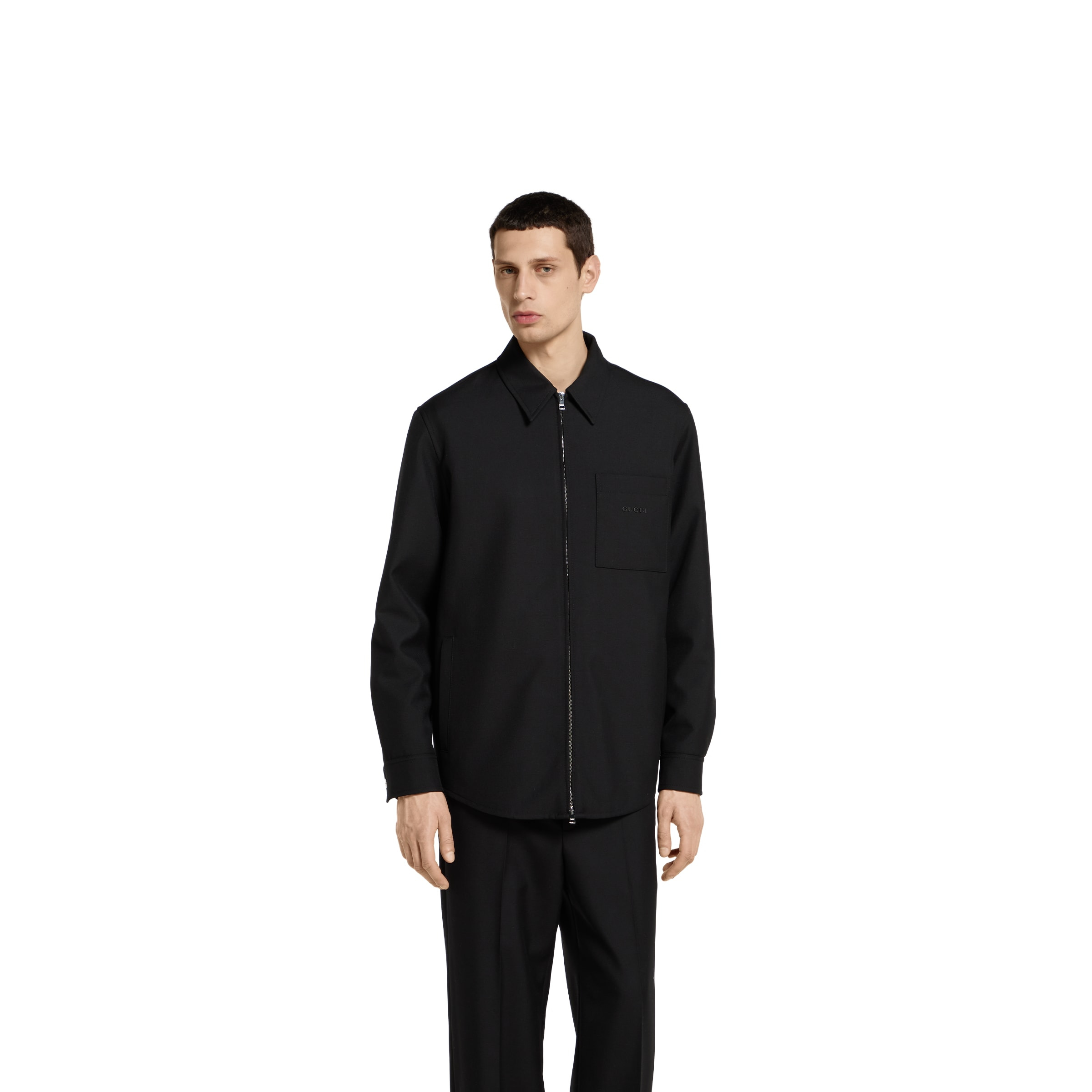 Wool twill zip overshirt - 3