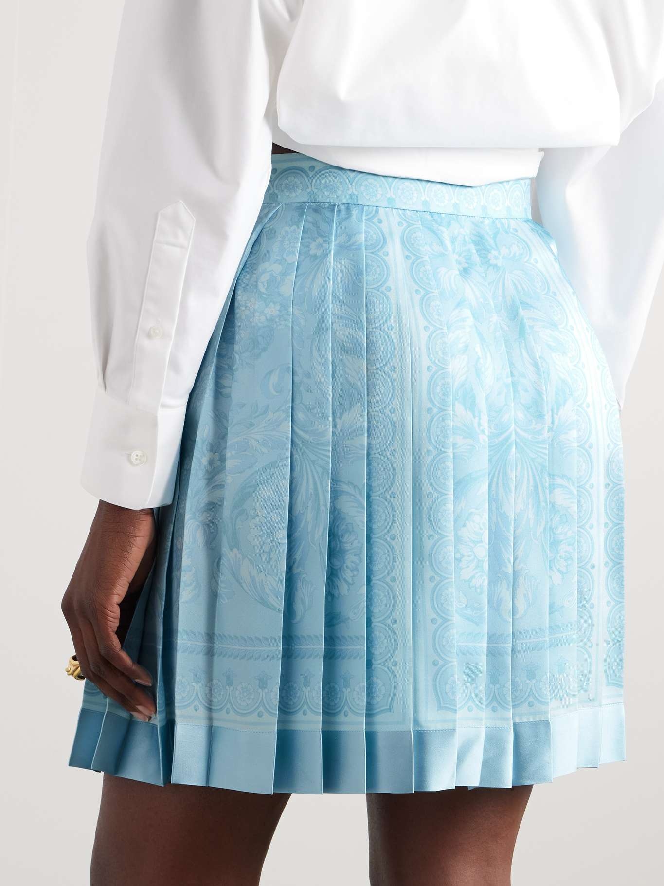 Pleated satin-trimmed floral-print crepe de chine mini skirt - 3