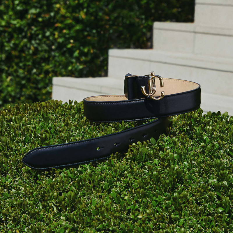 JC-Bar Belt
Black Soft Shiny Calf Leather Belt with Light Gold JC Emblem 4