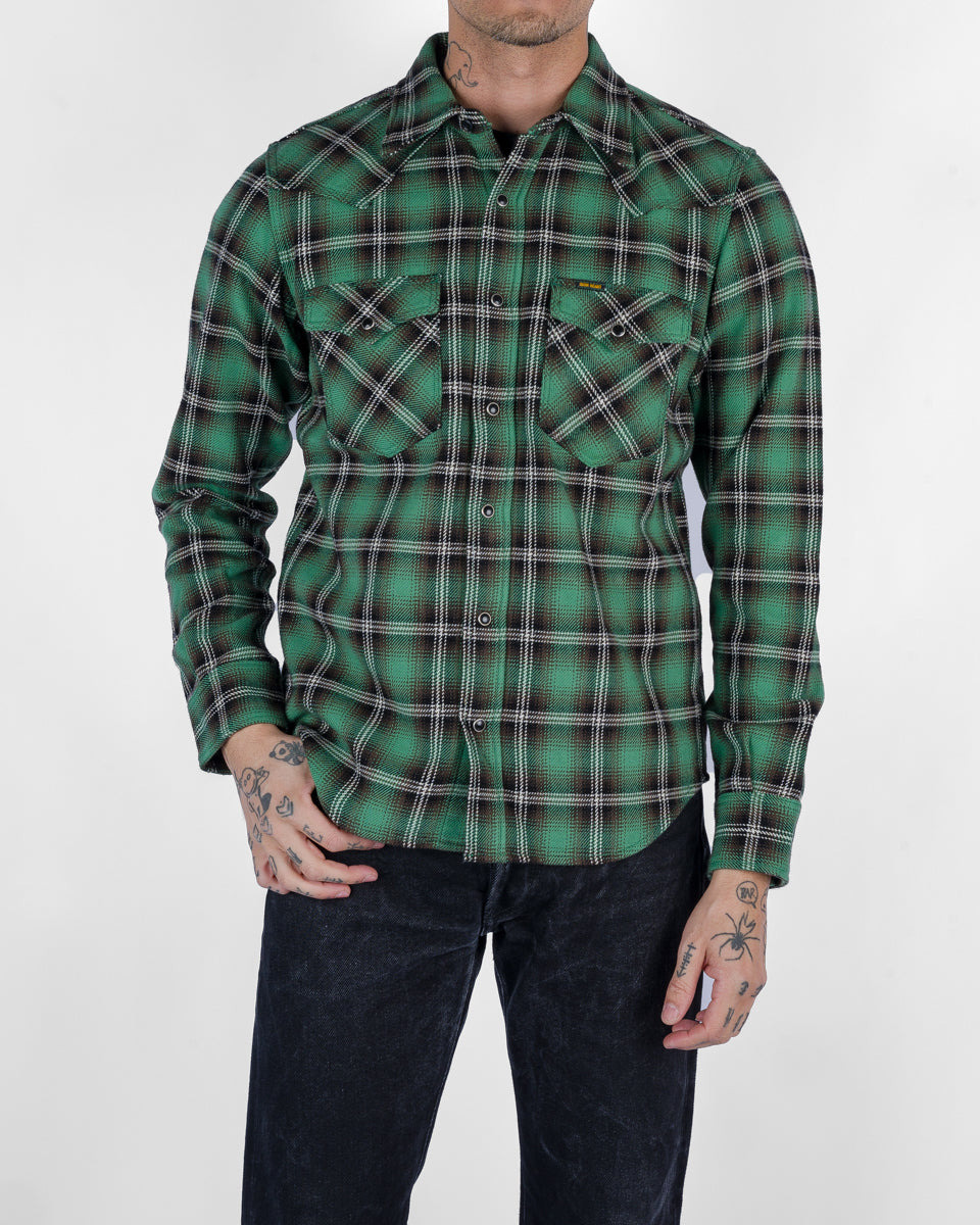 IHSH-405-GRN 12oz Ultra Heavy Flannel Check Western Shirt - Green - 2