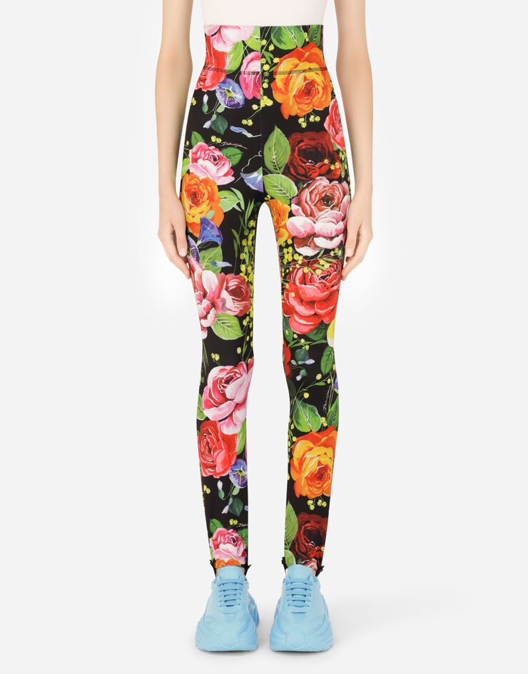 Run-resistant jersey leggings with bouquet print - 1