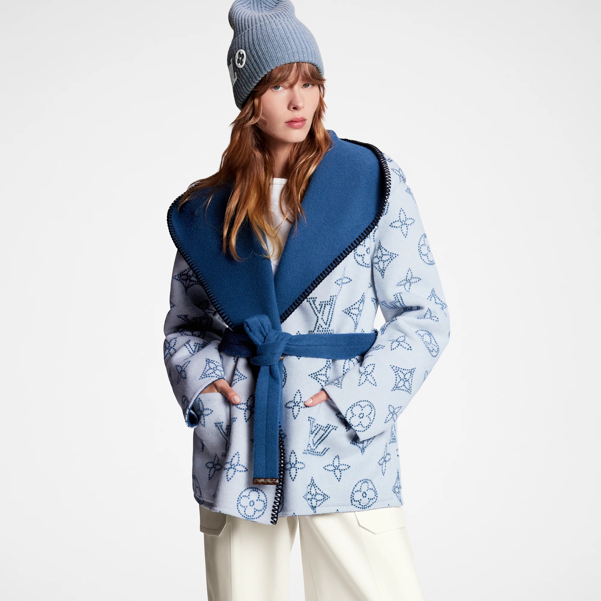 Reversible Signature Short Hooded Wrap Coat - 3