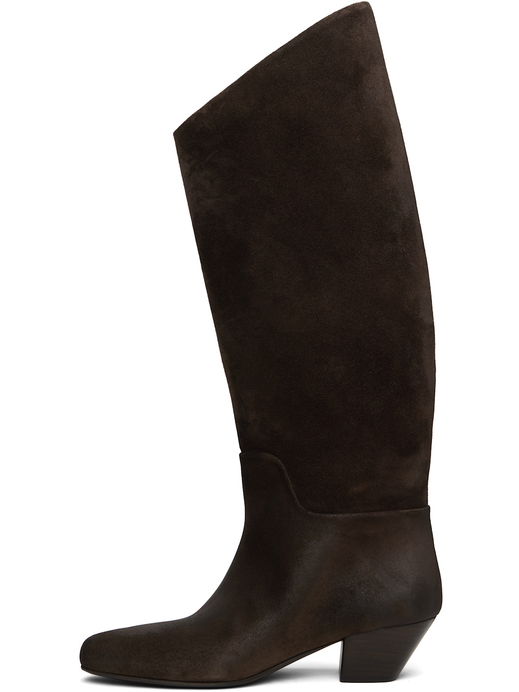Brown Goccio Reversed Leather Tall Boots - 3