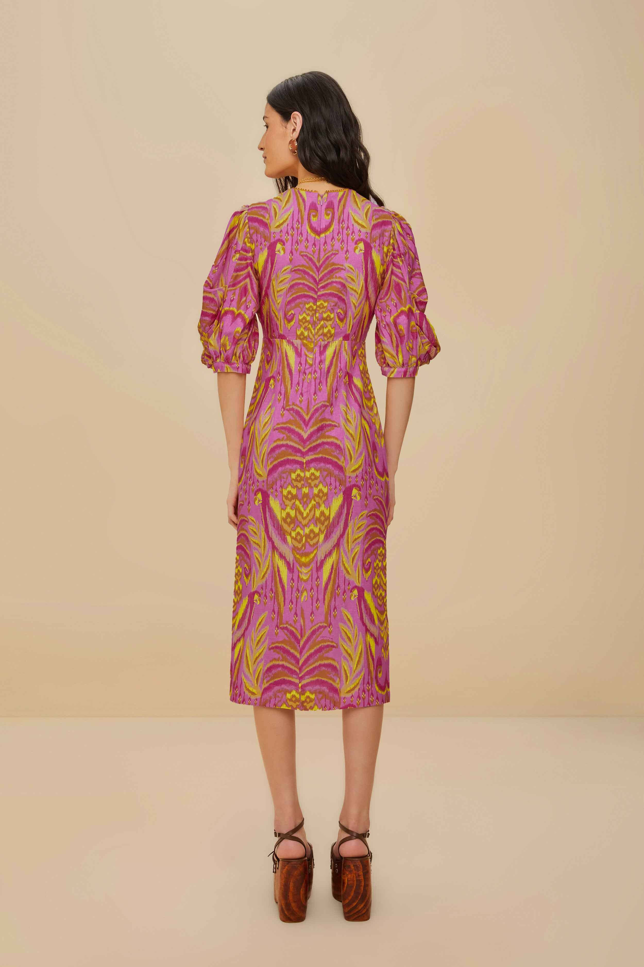 Pineapple Tapestry Pink Midi Dress - 4