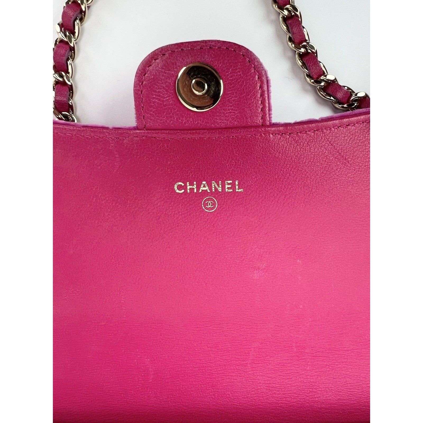 Chanel Velvet Quilted Timeless Fuchsia Wallet on a Chain Clutch Bag - 5