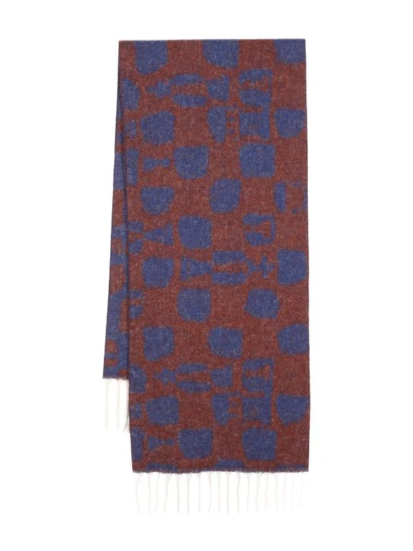 CHESS WOOL SCARF - BLUE ORANGE CHESS - 1
