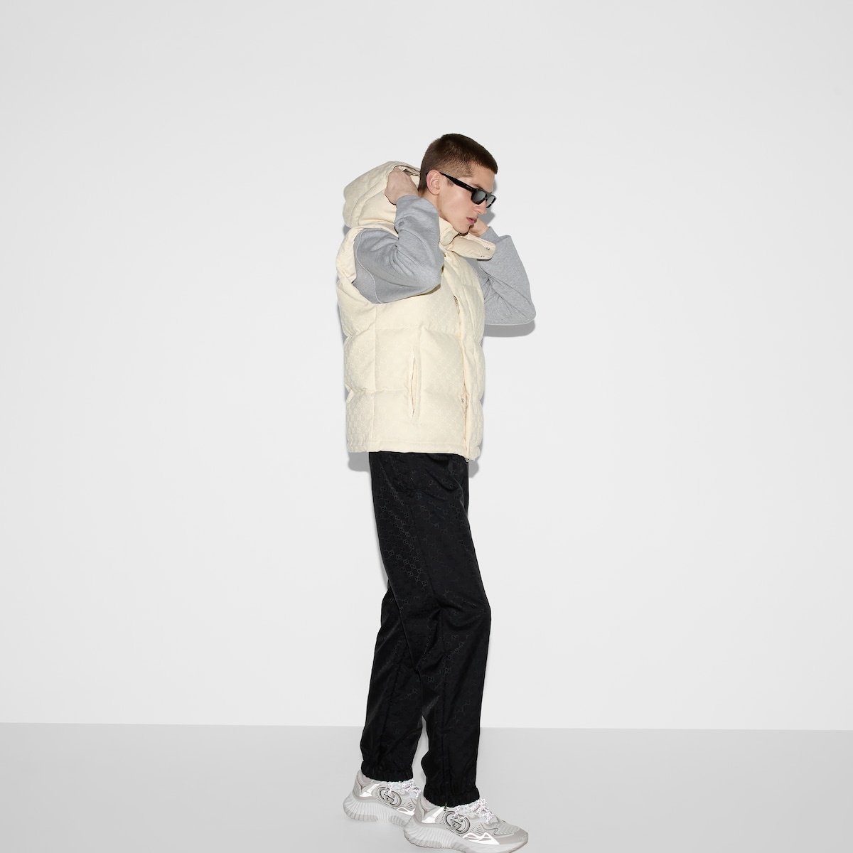 GG cotton blend canvas puffer vest - 7