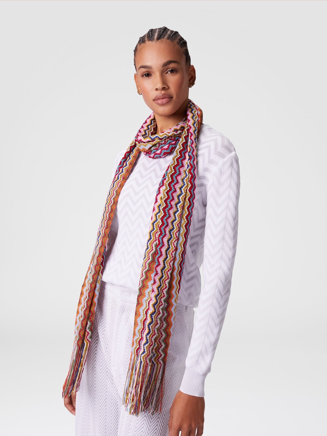 Zig zag viscose blend scarf with long fringes - 3