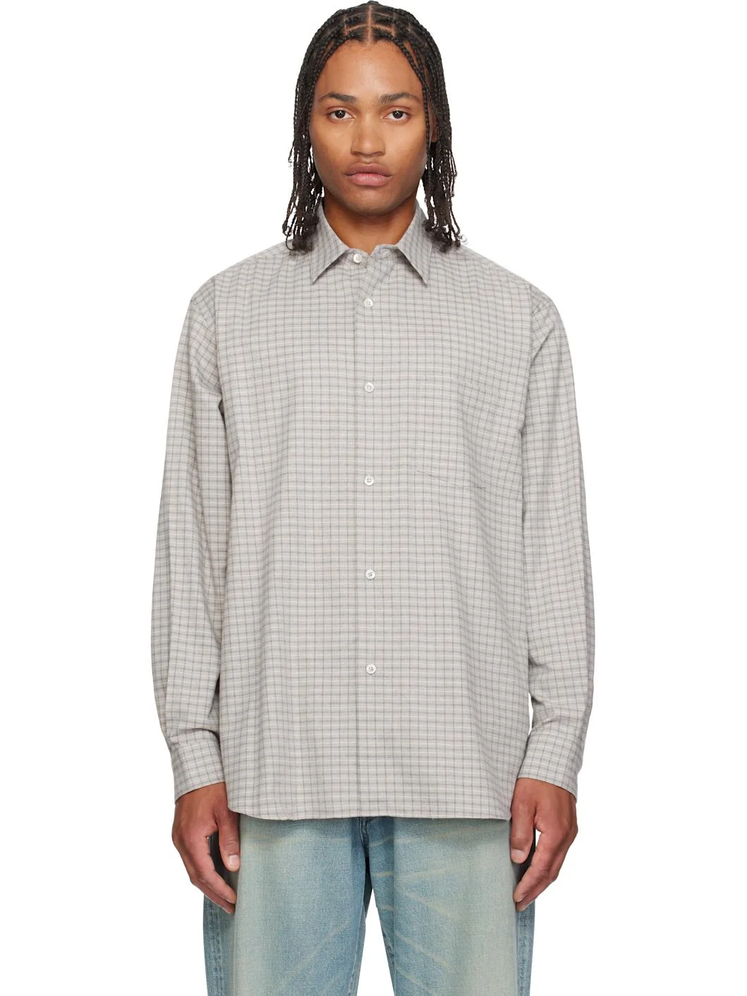 Gray Oversized Regular Collar Shirt - 1