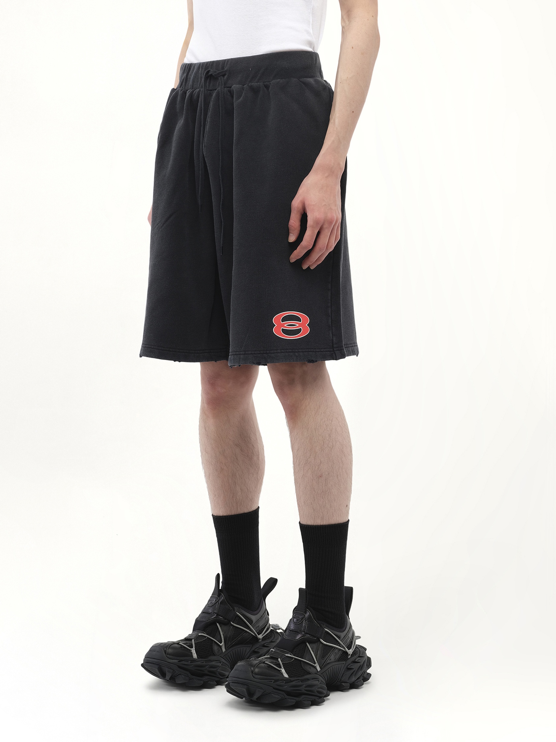 Sponsor Logo Long Shorts in Faded Washed Black - 5