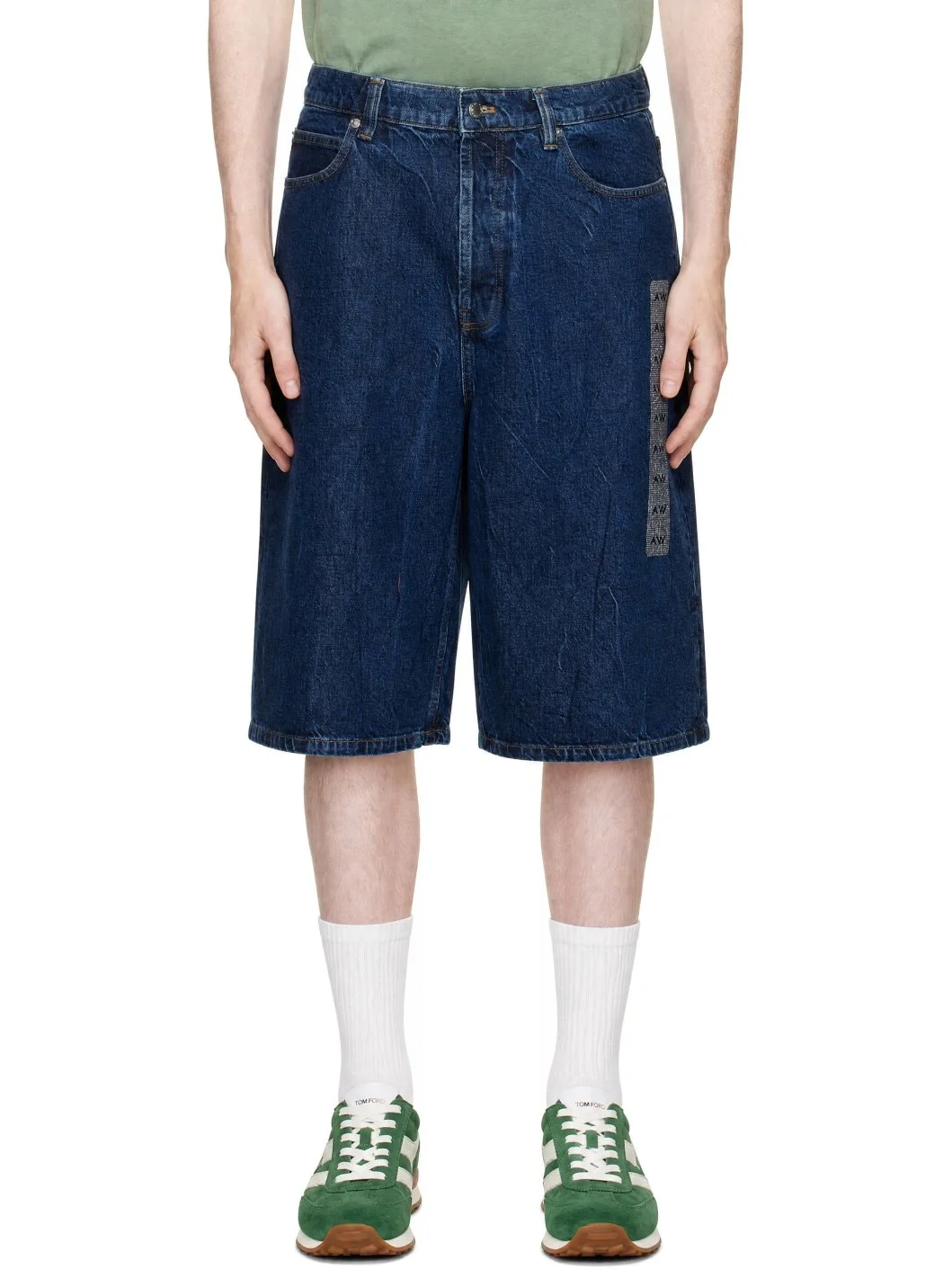Blue Low Rise Flasher Detail Denim Board Shorts - 1