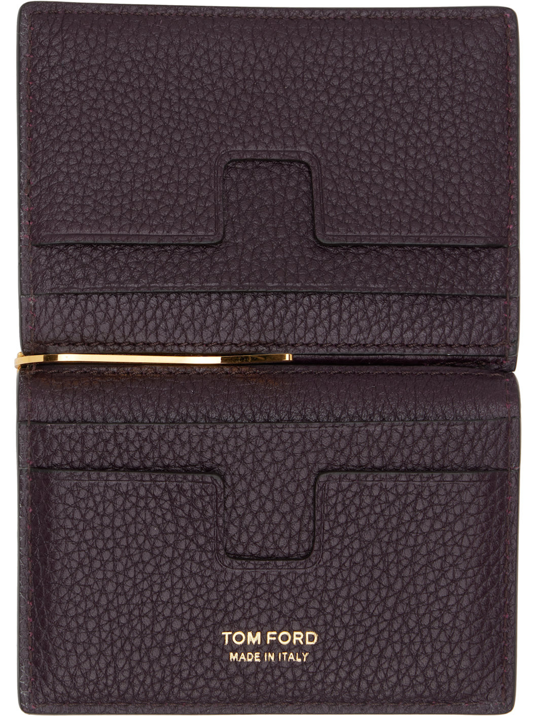 Burgundy Soft Grain Leather Golding Money Clip Card Holder - 3