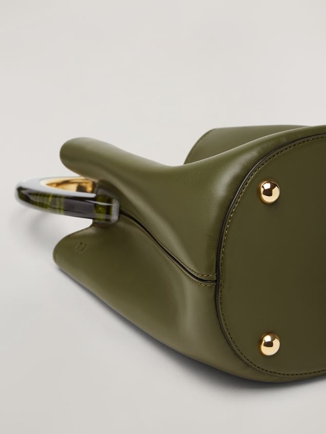 PANNIER BAG IN CALF LEATHER WITH RESIN AND METAL HANDLE GREEN - 5