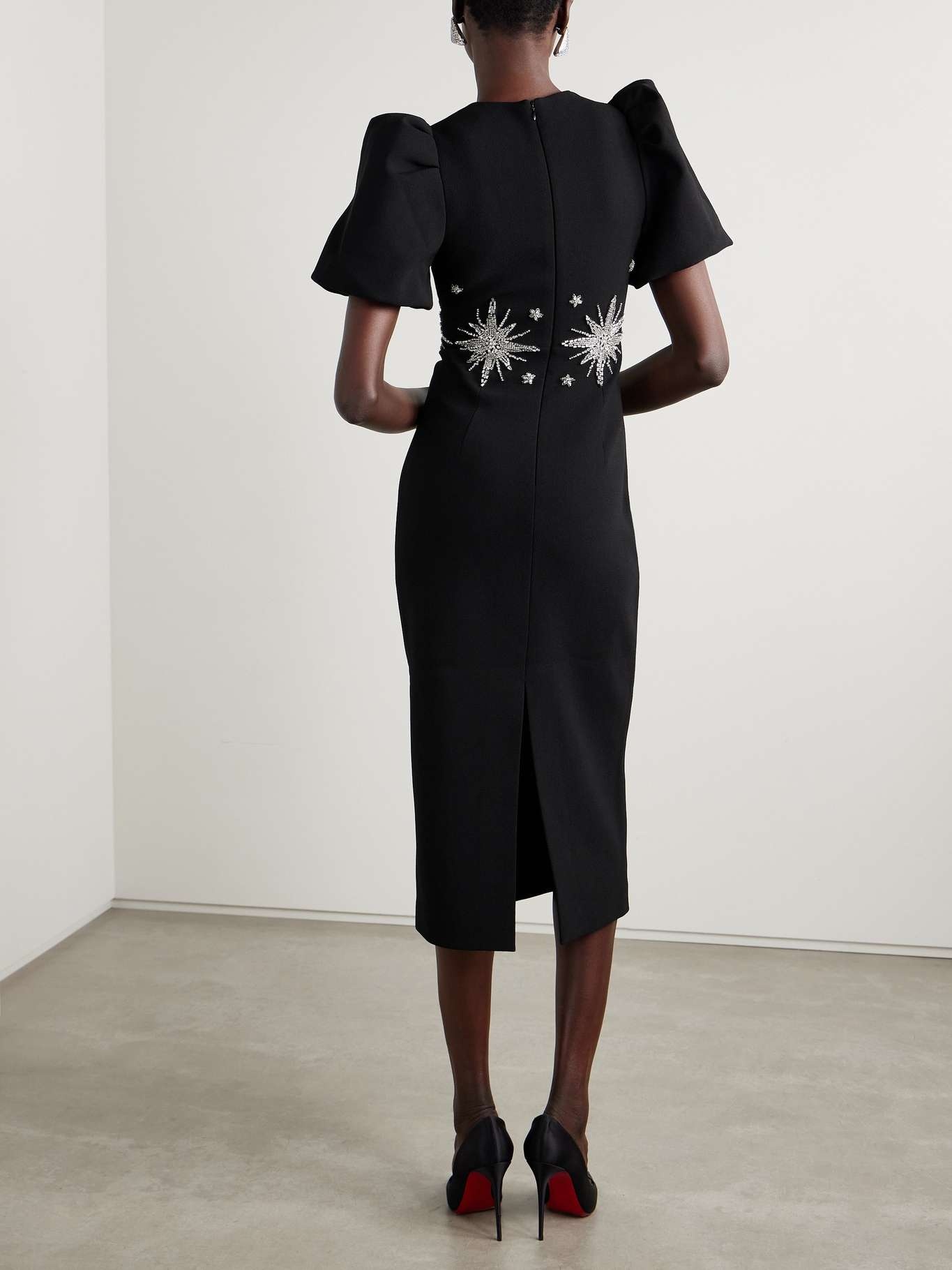 Estella crystal-embellished crepe midi dress Black - 3