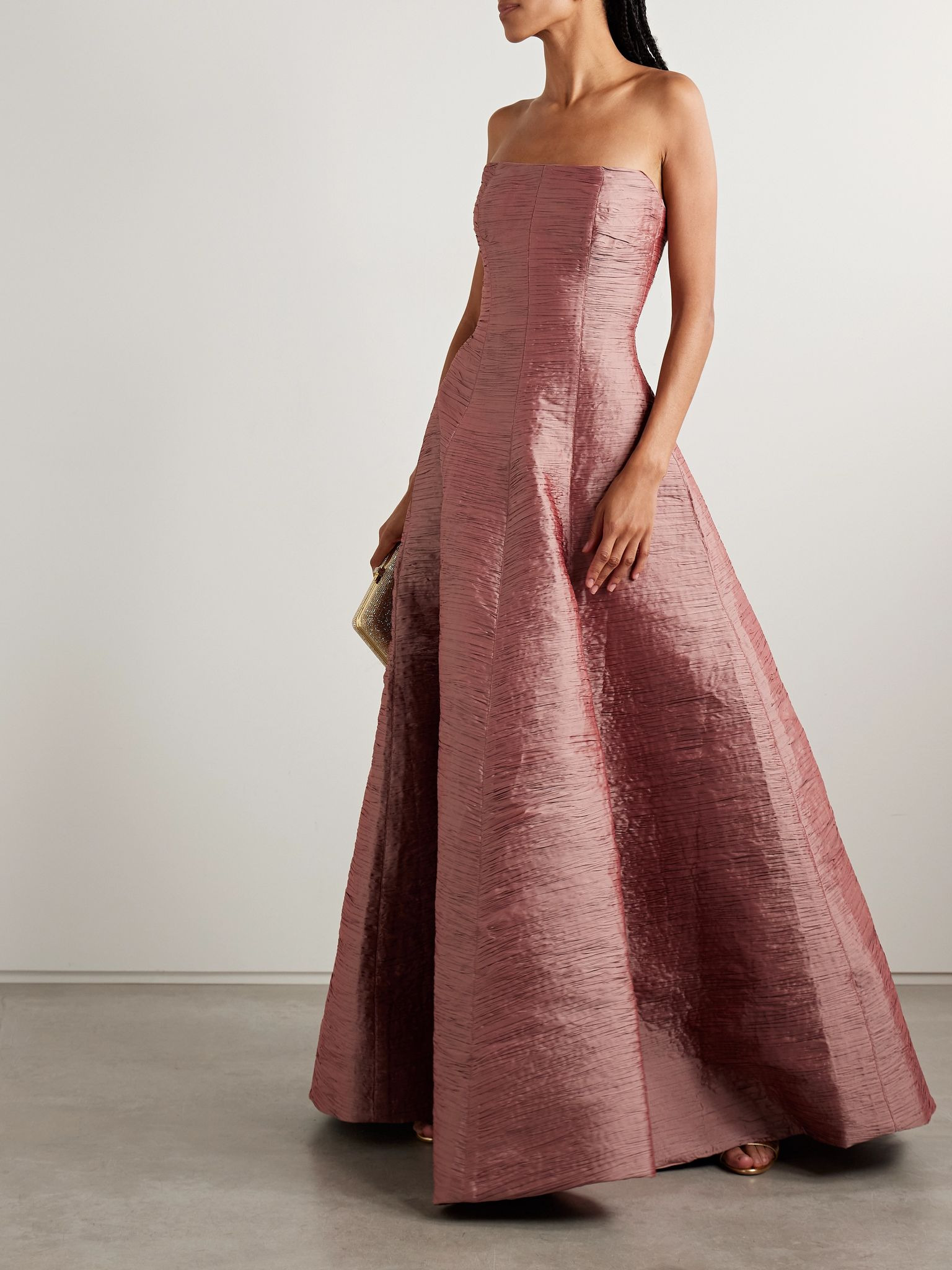 Strapless plissé-taffeta gown Antique rose - 2