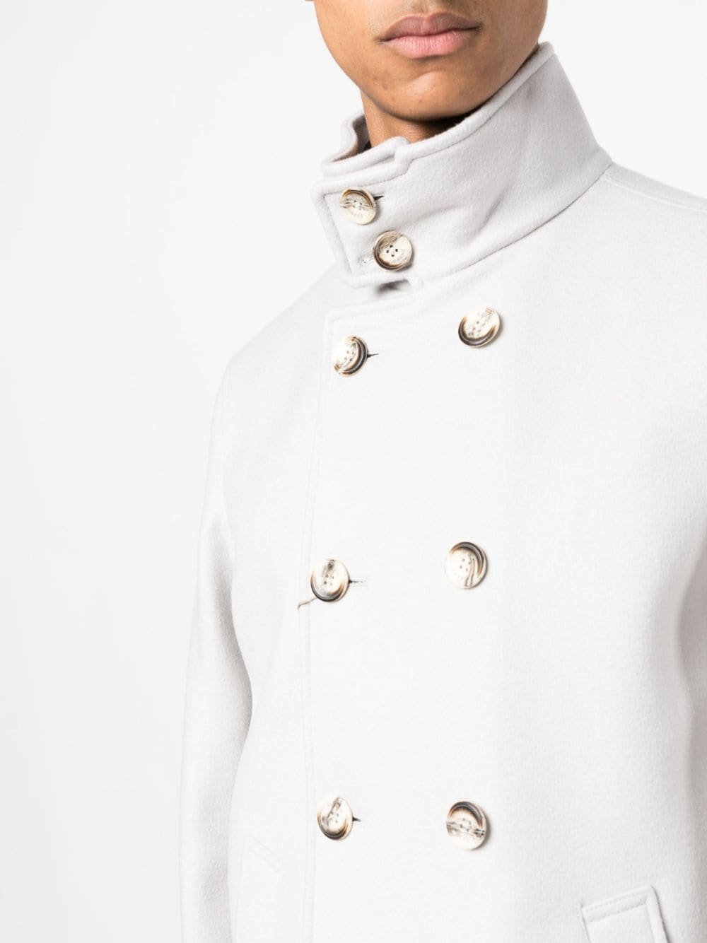 double-breasted high-neck coat - 5