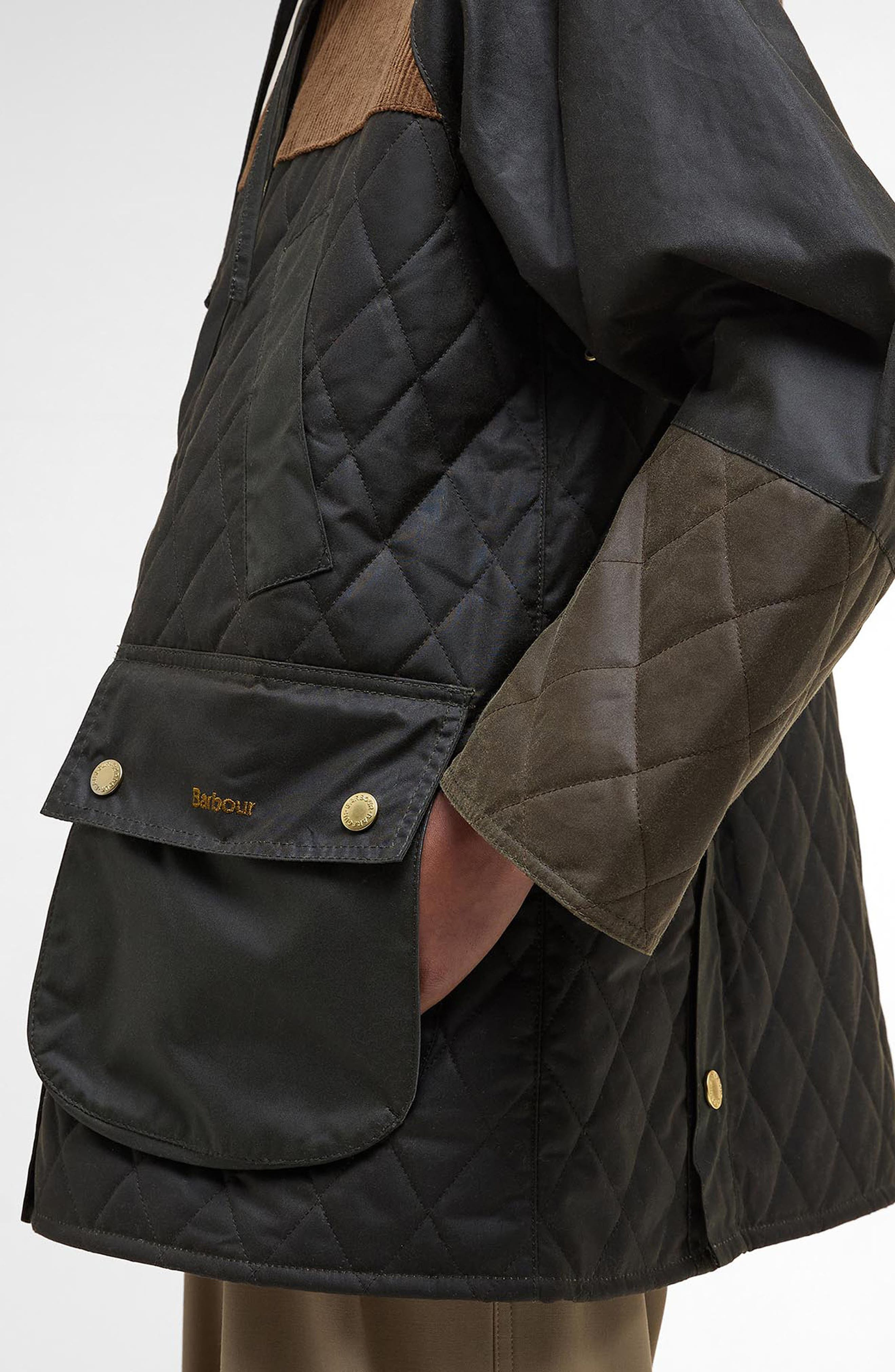 Barbour Imelda Water Repellent Mixed Media Jacket with Removable Hood in Archive Olive/Olive/Beech a - 6