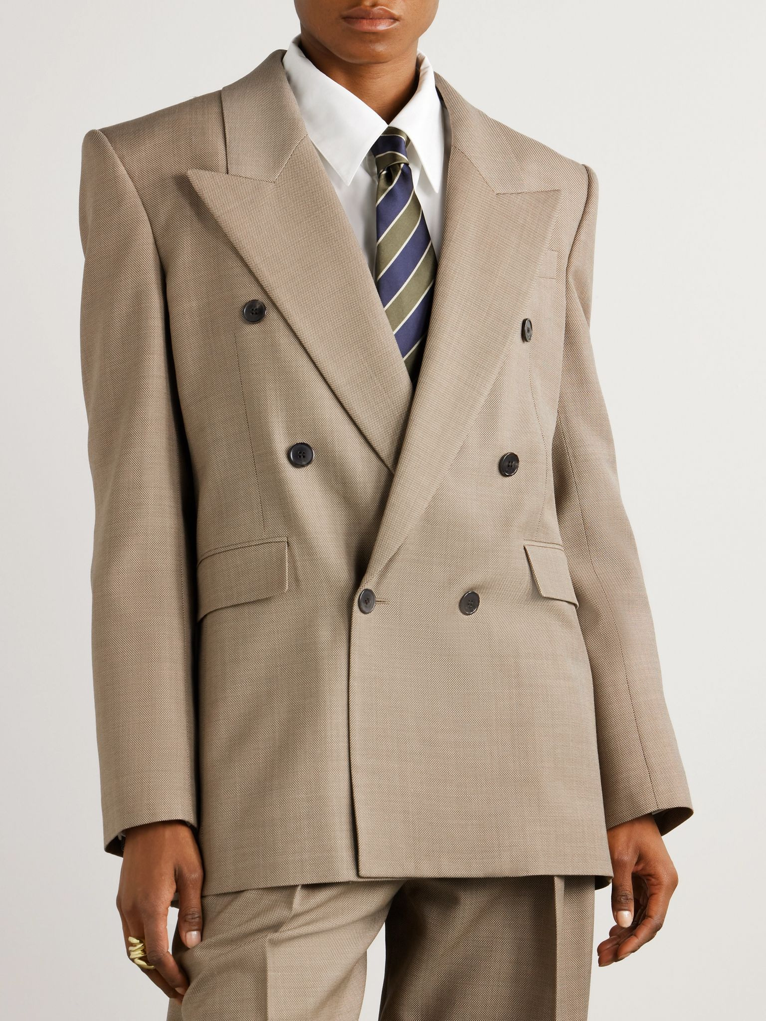 Double-breasted wool suit jacket Beige - 3