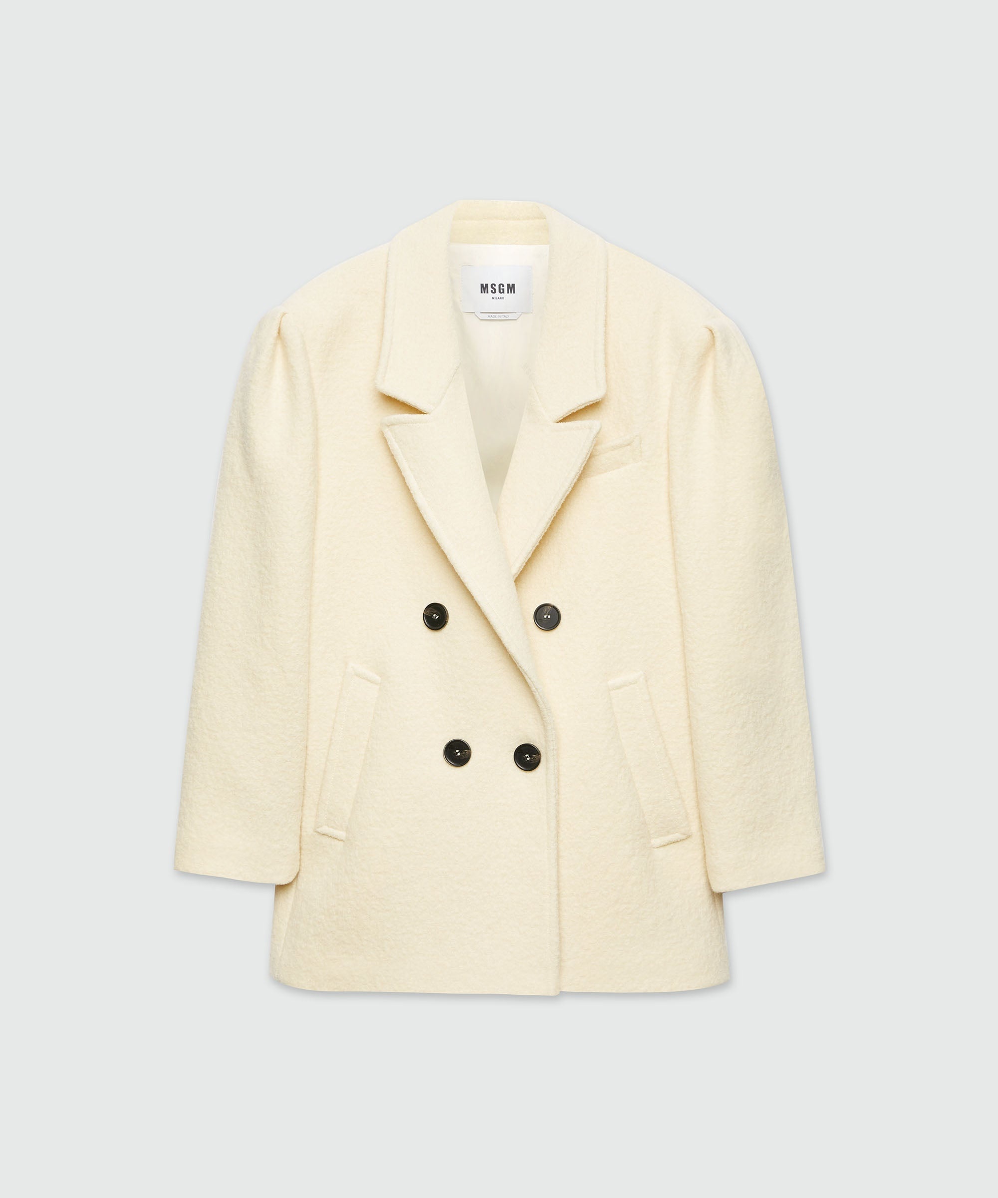 Beige double-breasted bouclé wool pea coat - 1