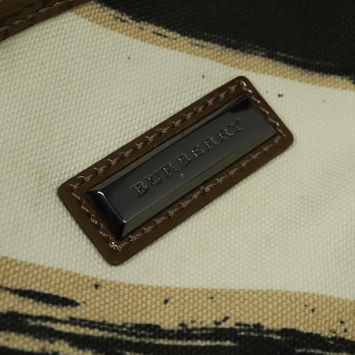 Burberry Tote Bag Canvas Enamel White Black Khaki - 14